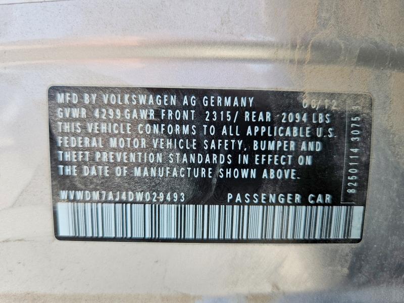 2013 Volkswagen Golf მანქანა იყიდება აუქციონზე, vin: WVWDM7AJ4DW029493, აუქციონის ნომერი: 50653146