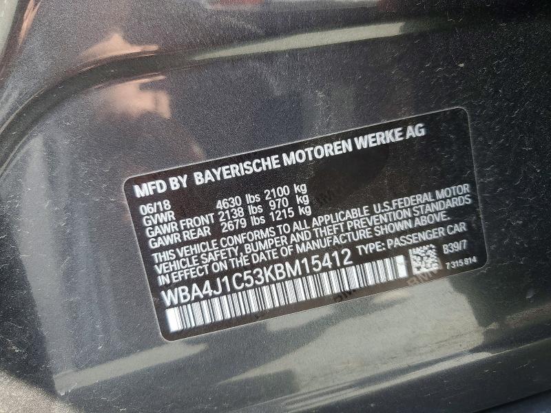 Продаж на аукціоні авто 2019 Bmw 430i, vin: WBA4J1C53KBM15412, номер лоту: 55117446