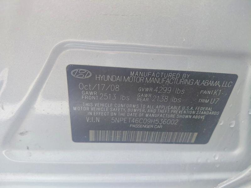 54894106 :رقم المزاد ، 5NPET46C09H536002 vin ، 2009 Hyundai Sonata مزاد بيع