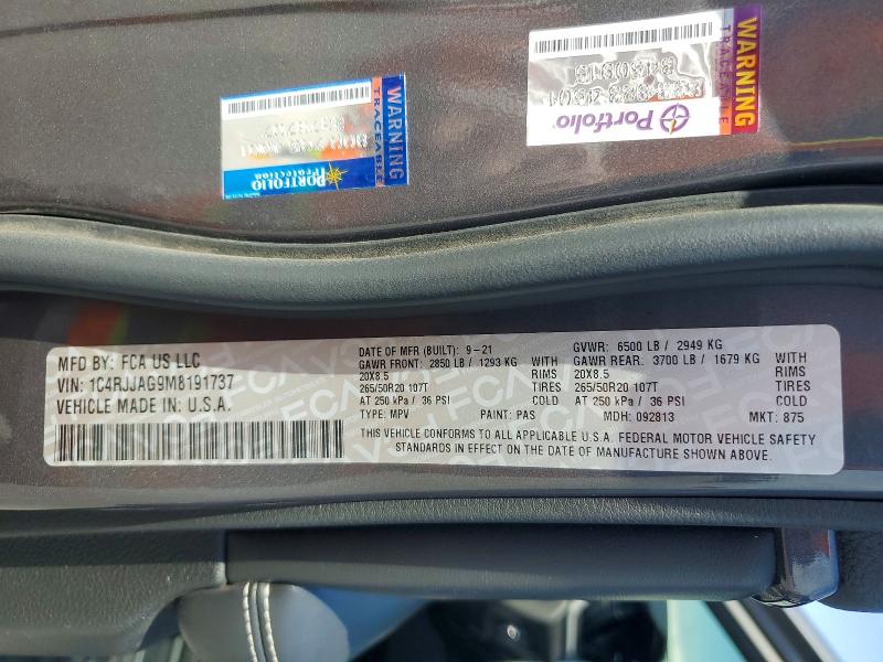 Продаж на аукціоні авто 2021 Jeep Grand Cherokee, vin: 1C4RJJAG9M8191737, номер лоту: 53289806