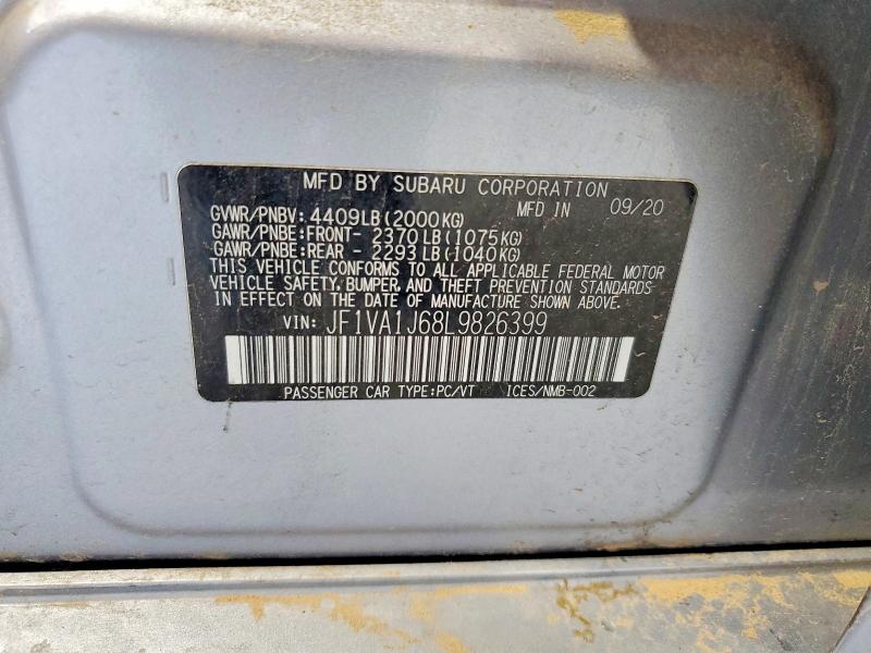 Продаж на аукціоні авто 2020 Subaru Wrx, vin: JF1VA1J68L9826399, номер лоту: 52954336