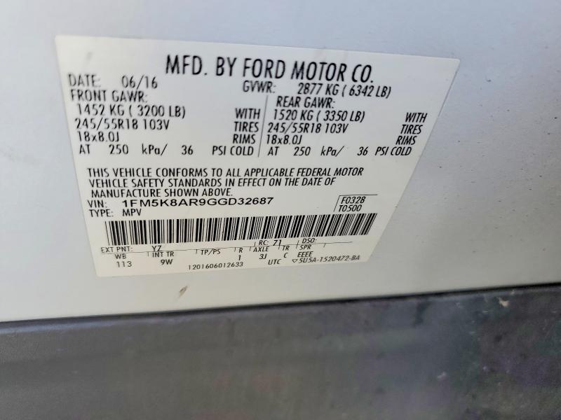 Aukcja sprzedaży 2016 Ford Explorer, vin: 1FM5K8AR9GGD32687, numer aukcji: 50340536