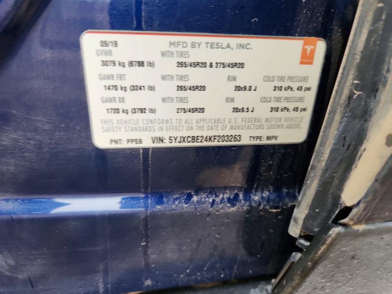 2019 Tesla Model X მანქანა იყიდება აუქციონზე, vin: 5YJXCBE24KF203263, აუქციონის ნომერი: 52562206