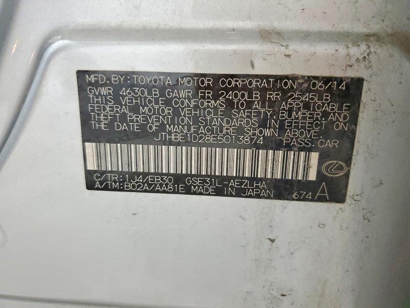 Aukcja sprzedaży 2014 Lexus Is, vin: JTHBE1D28E5013874, numer aukcji: 54273726