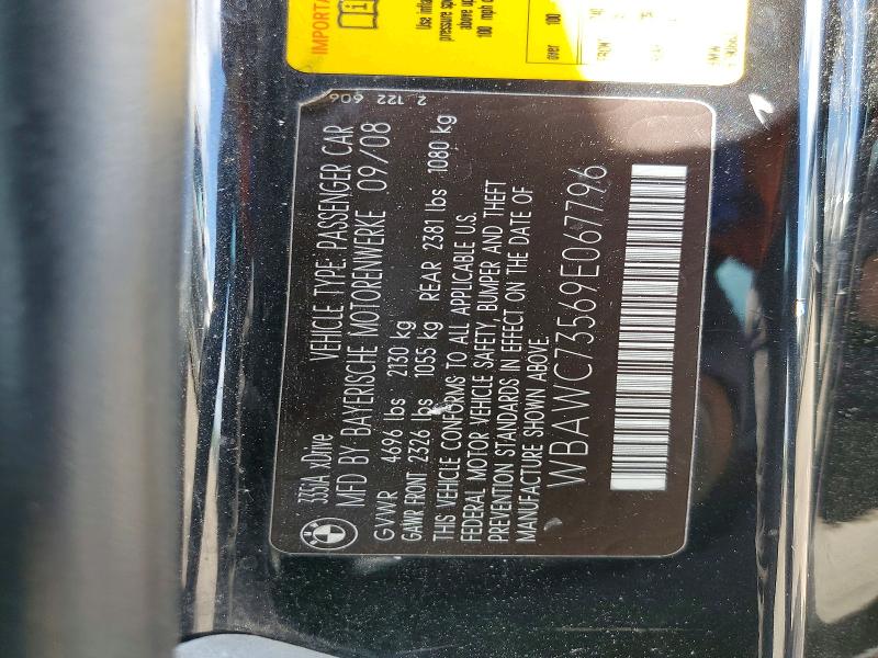 53382036 :رقم المزاد ، WBAWC73569E067796 vin ، 2009 Bmw 335 مزاد بيع