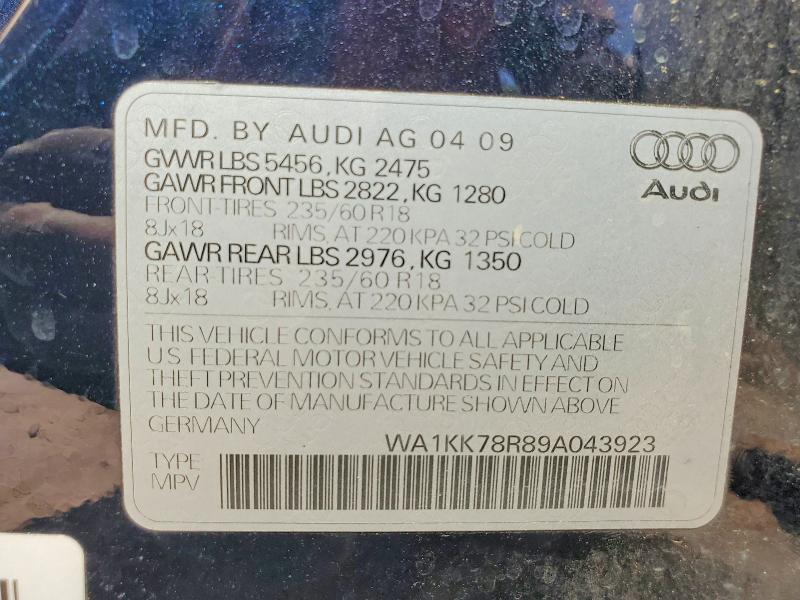 Aukcja sprzedaży 2009 Audi Q5, vin: WA1KK78R89A043923, numer aukcji: 54103976