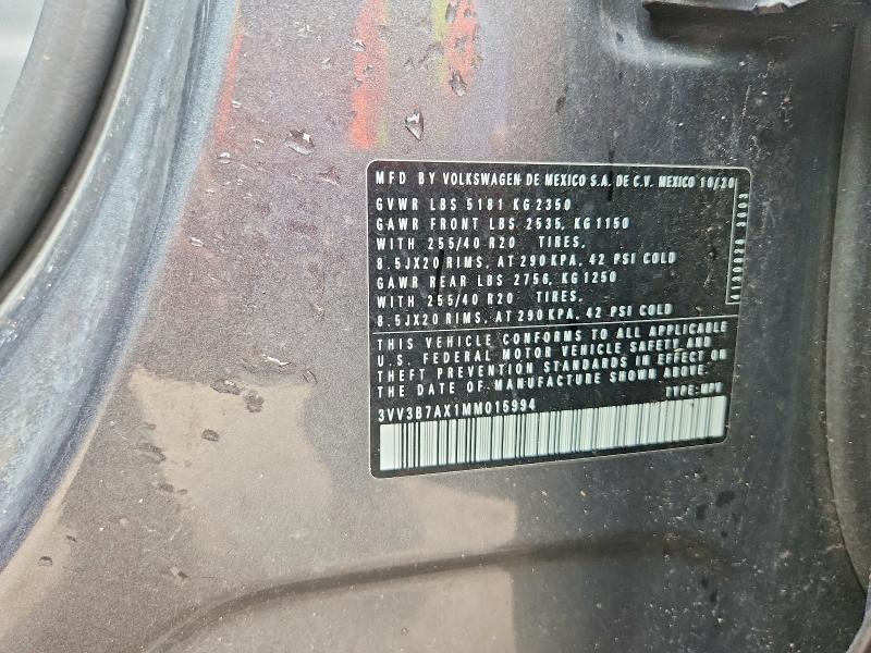 Aukcja sprzedaży 2021 Volkswagen Tiguan, vin: 3VV3B7AX1MM015994, numer aukcji: 54132506