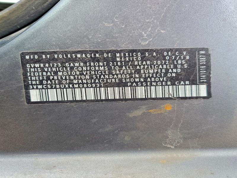 52548096 :رقم المزاد ، 3VWC57BUXKM080931 vin ، 2019 Volkswagen Jetta مزاد بيع