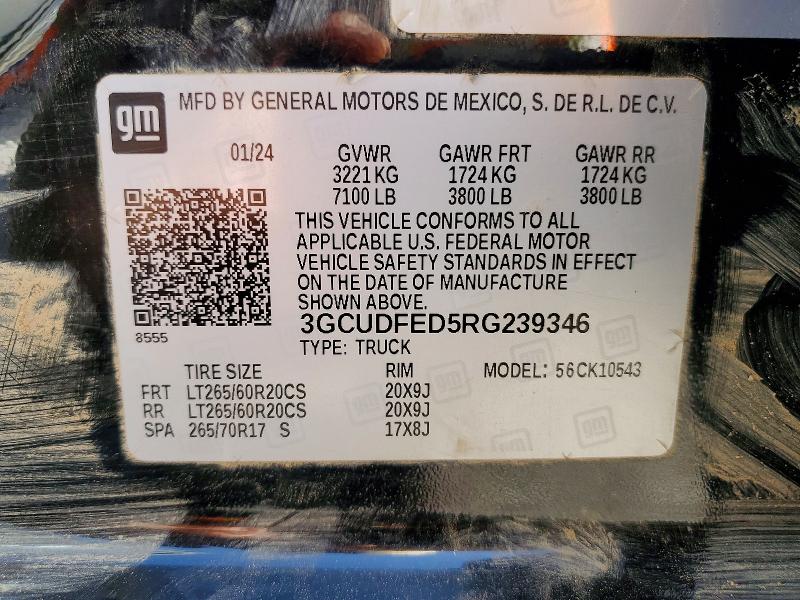 Продажа на аукционе авто 2024 Chevrolet Silverado, vin: 3GCUDFED5RG239346, номер лота: 52958076