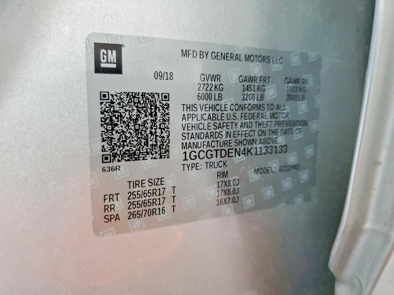 53060646 :رقم المزاد ، 1GCGTDEN4K1133133 vin ، 2019 Chevrolet Colorado مزاد بيع