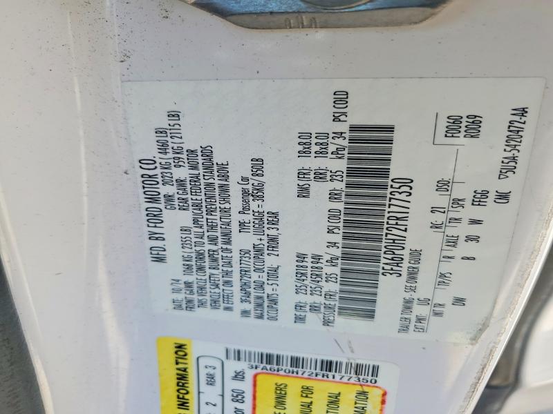 52247196 :رقم المزاد ، 3FA6P0H72FR177350 vin ، 2015 Ford Fusion مزاد بيع