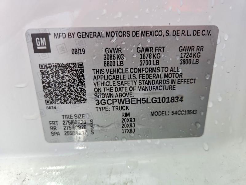 Aukcja sprzedaży 2020 Chevrolet Silverado, vin: 3GCPWBEH5LG101834, numer aukcji: 53436586