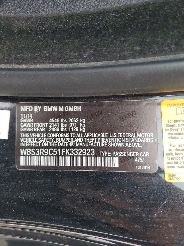 Продажа на аукционе авто 2015 Bmw M4, vin: WBS3R9C51FK332923, номер лота: 53088196