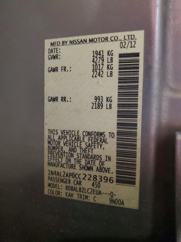 Auction sale of the 2012 Nissan Altima, vin: 1N4AL2AP0CC228396, lot number: 55078696