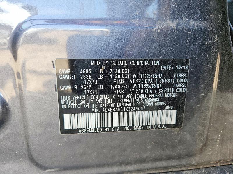 Aukcja sprzedaży 2019 Subaru Outback, vin: 4S4BSAHC1K3249007, numer aukcji: 52430986