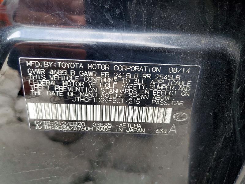 52600996 :رقم المزاد ، JTHCF1D26F5017215 vin ، 2015 Lexus Is مزاد بيع