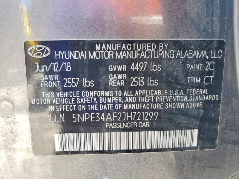 53769586 :رقم المزاد ، 5NPE34AF2JH721299 vin ، 2018 Hyundai Sonata مزاد بيع