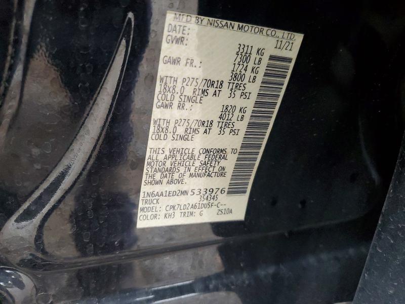 Auction sale of the 2021 Nissan Titan, vin: 1N6AA1ED2MN533976, lot number: 53793166