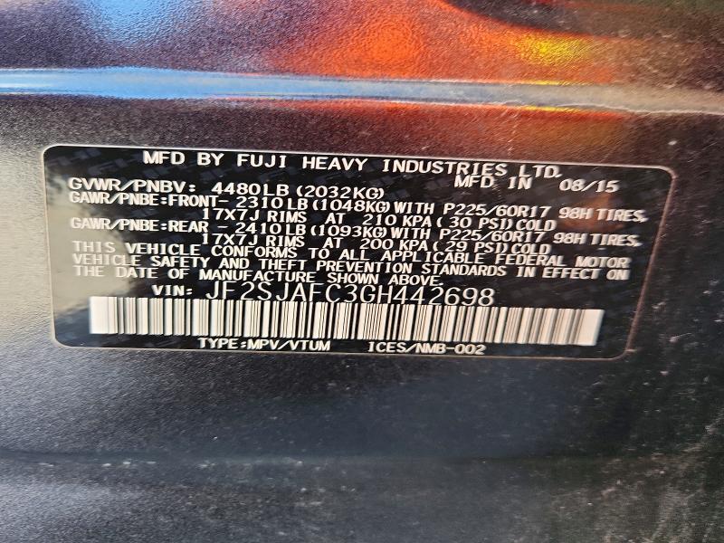 54874816 :رقم المزاد ، JF2SJAFC3GH442698 vin ، 2016 Subaru Forester مزاد بيع
