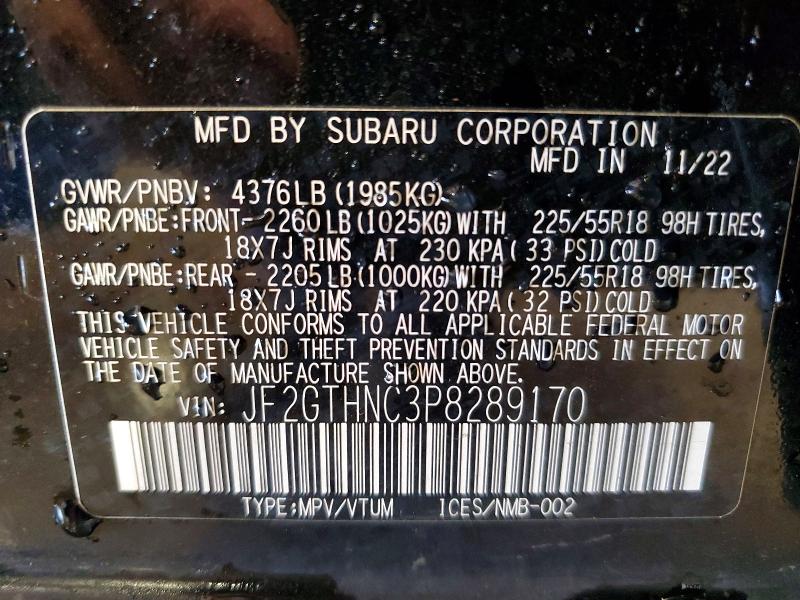 Aukcja sprzedaży 2023 Subaru Crosstrek, vin: JF2GTHNC3P8289170, numer aukcji: 53257686