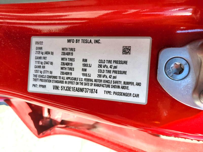 Продажа на аукционе авто 2022 Tesla Model 3, vin: 5YJ3E1EA8NF371874, номер лота: 54643866