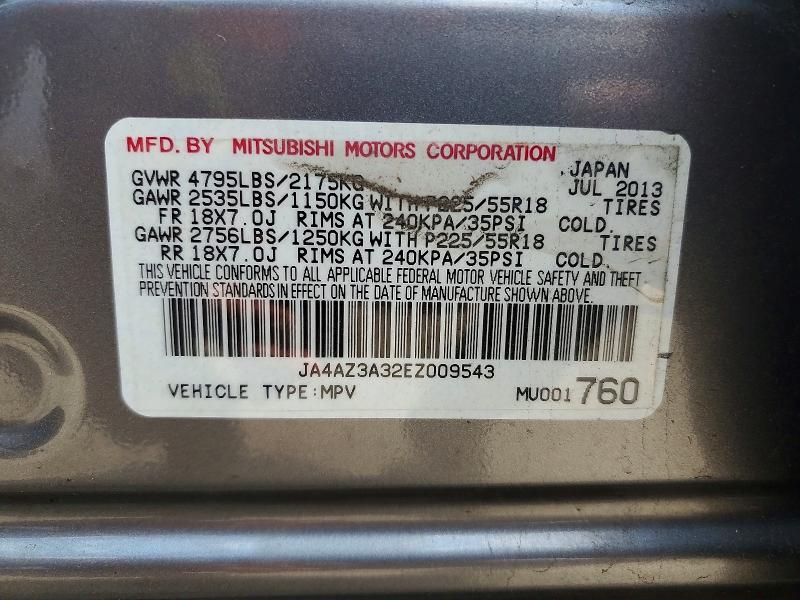 2014 Mitsubishi Outlander მანქანა იყიდება აუქციონზე, vin: JA4AZ3A32EZ009543, აუქციონის ნომერი: 49830056