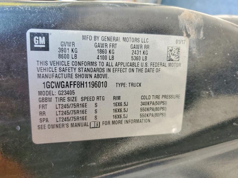 54975896 :رقم المزاد ، 1GCWGAFF8H1196010 vin ، 2017 Chevrolet Express مزاد بيع