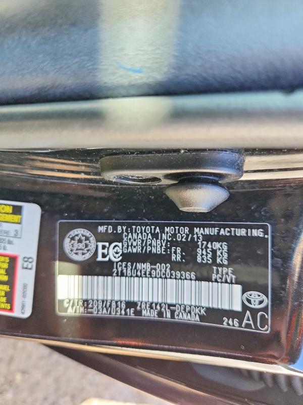 2013 Toyota Corolla მანქანა იყიდება აუქციონზე, vin: 2T1BU4EE9DC039366, აუქციონის ნომერი: 53039806
