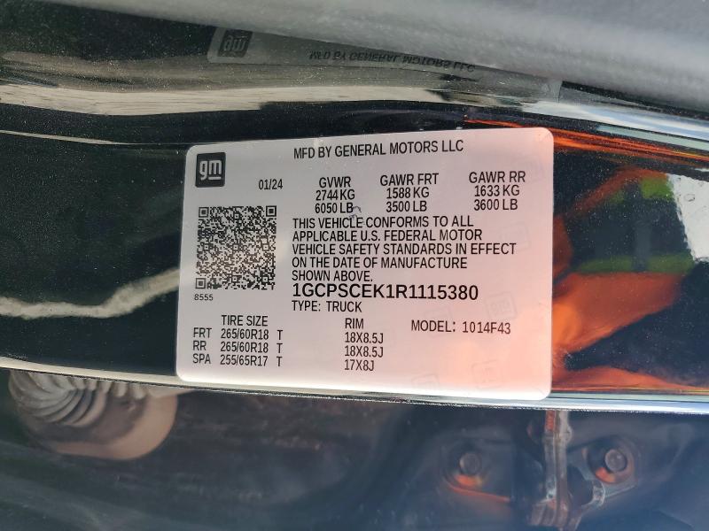 2024 Chevrolet Colorado მანქანა იყიდება აუქციონზე, vin: 1GCPSCEK1R1115380, აუქციონის ნომერი: 53900386