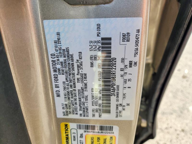 51896236 :رقم المزاد ، 3FA6P0UU8JR122020 vin ، 2018 Ford Fusion مزاد بيع