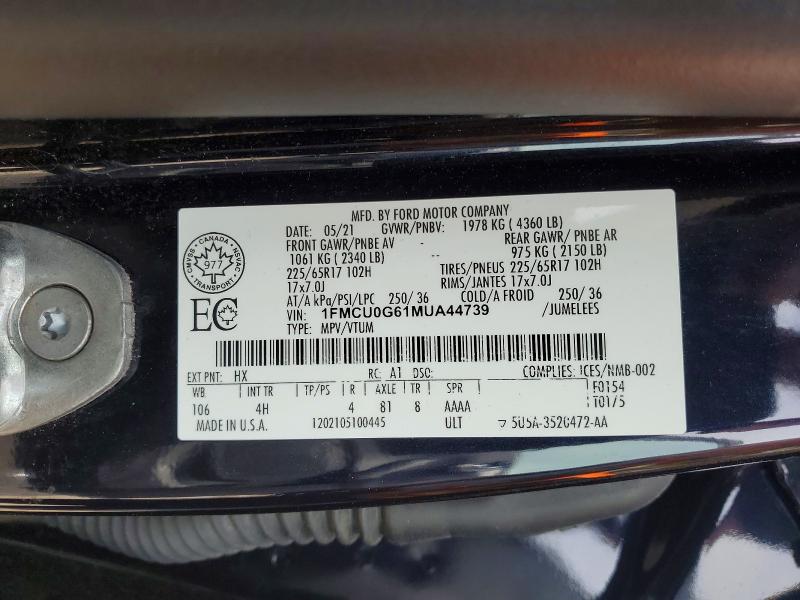 2021 Ford Escape მანქანა იყიდება აუქციონზე, vin: 1FMCU0G61MUA44739, აუქციონის ნომერი: 50643126