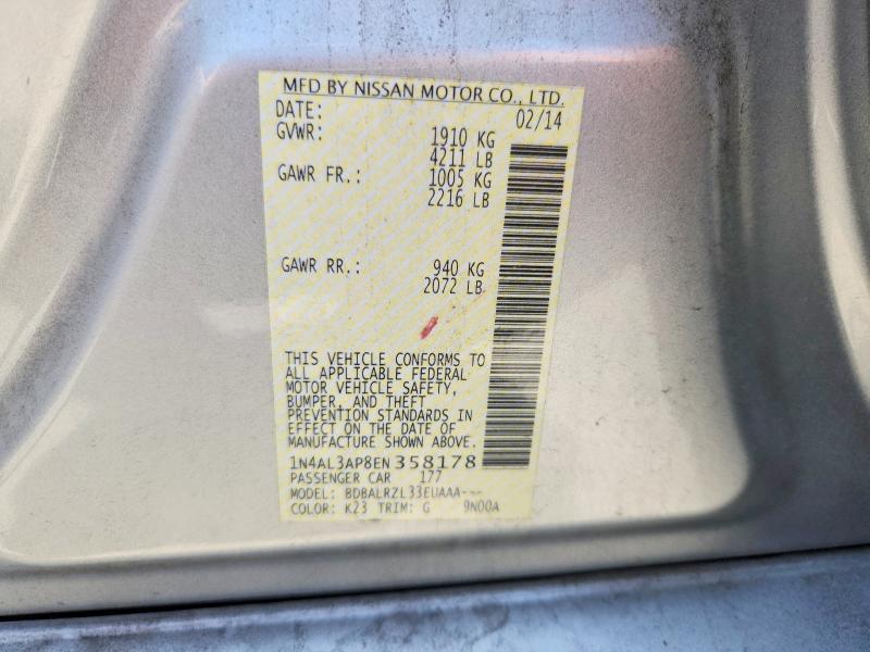 Продажа на аукционе авто 2014 Nissan Altima, vin: 1N4AL3AP8EN358178, номер лота: 54819056