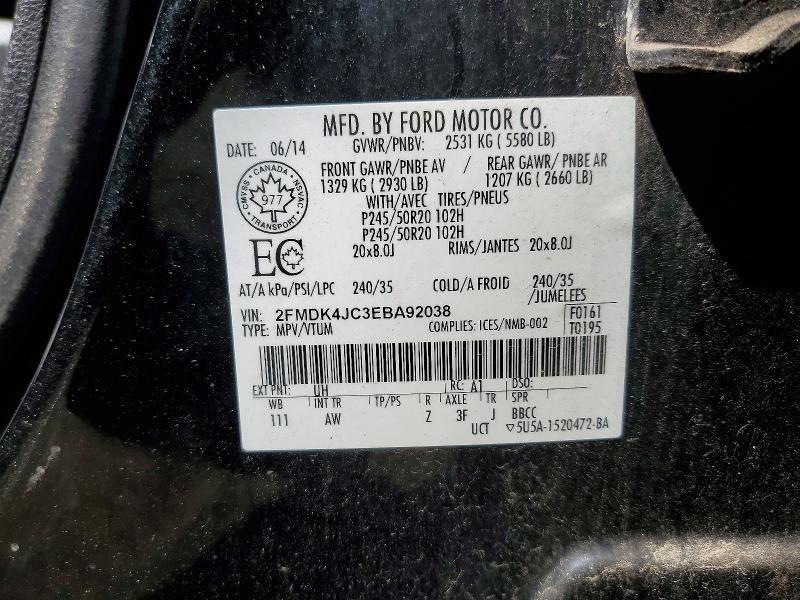 Aukcja sprzedaży 2014 Ford Edge, vin: 2FMDK4JC3EBA92038, numer aukcji: 54589646
