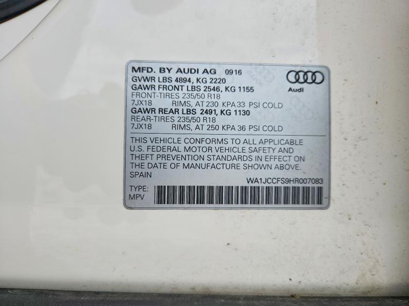 Продажа на аукционе авто 2017 Audi Q3, vin: WA1JCCFS9HR007083, номер лота: 52329816