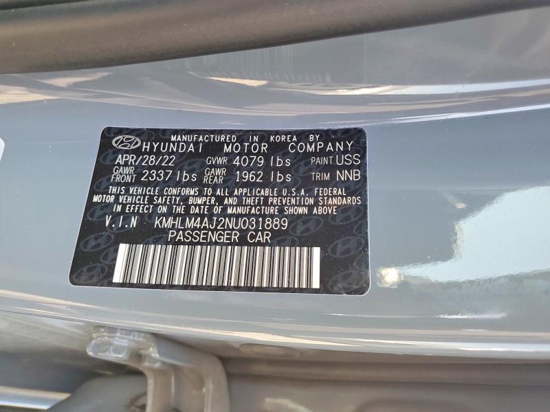 52455806 :رقم المزاد ، KMHLM4AJ2NU031889 vin ، 2022 Hyundai Elantra مزاد بيع