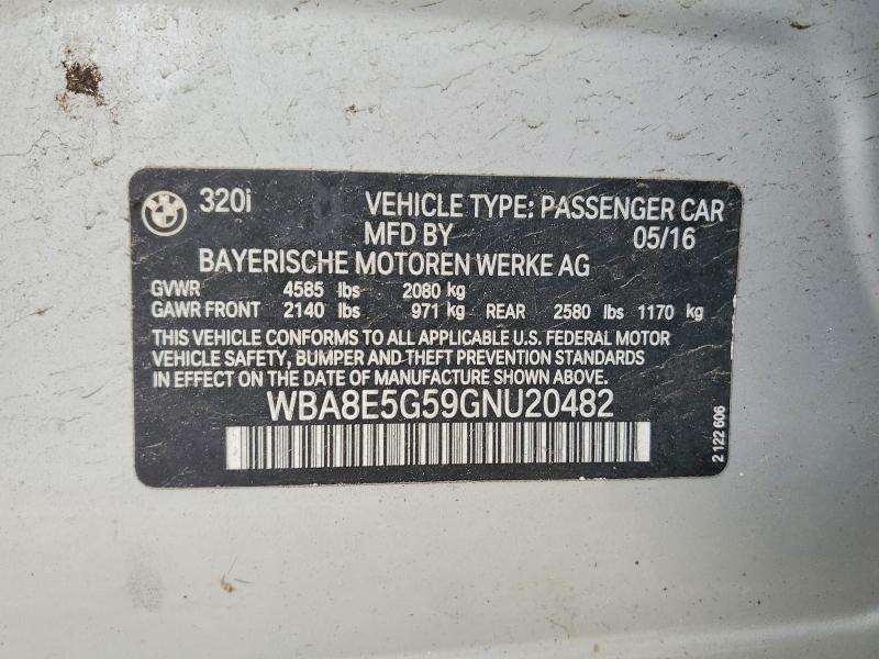 Продаж на аукціоні авто 2016 Bmw 320, vin: WBA8E5G59GNU20482, номер лоту: 52583506