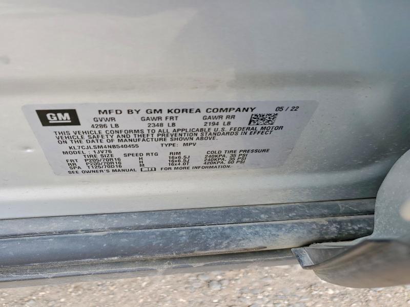 Aukcja sprzedaży 2022 Chevrolet Trax, vin: KL7CJLSM4NB540455, numer aukcji: 52214916