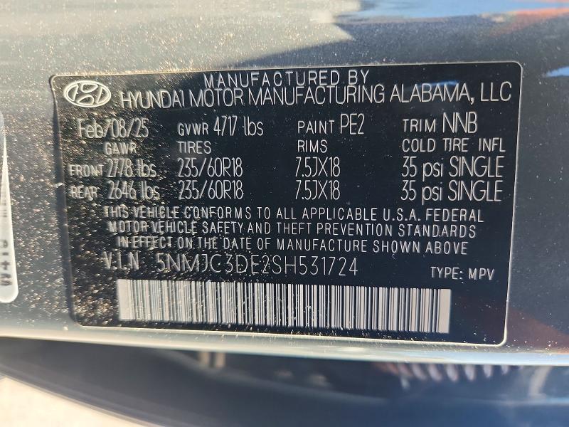 2025 Hyundai Tucson მანქანა იყიდება აუქციონზე, vin: 5NMJC3DE2SH531724, აუქციონის ნომერი: 53717896