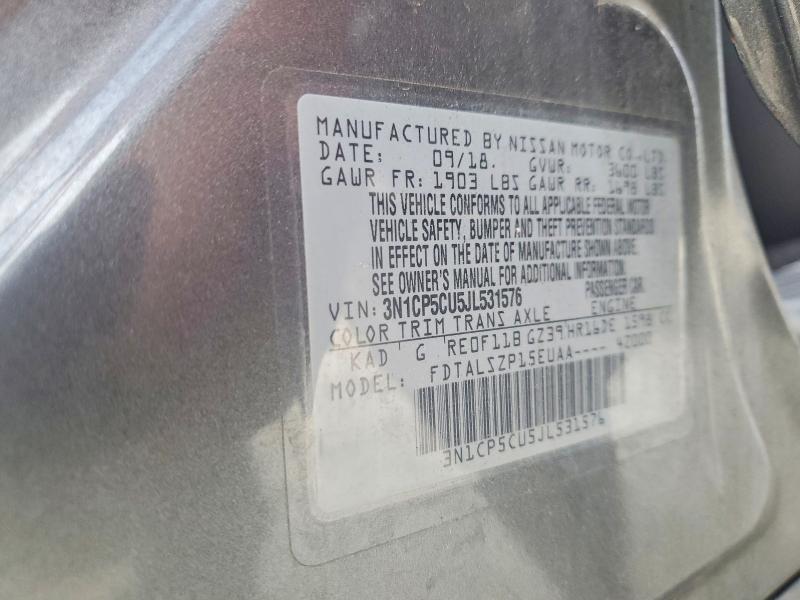 2018 Nissan Kicks მანქანა იყიდება აუქციონზე, vin: 3N1CP5CU5JL531576, აუქციონის ნომერი: 53948526