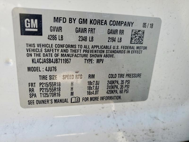 Aukcja sprzedaży 2018 Buick Encore, vin: KL4CJASB4JB711957, numer aukcji: 55100396
