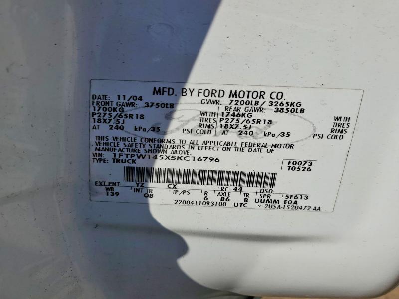 55078516 :رقم المزاد ، 1FTPW145X5KC16796 vin ، 2005 Ford F150 مزاد بيع