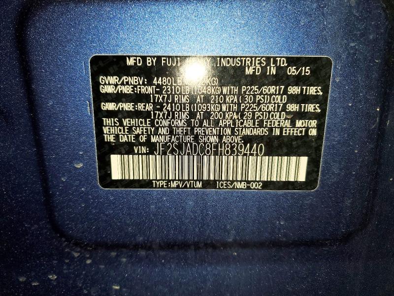 Продажа на аукционе авто 2015 Subaru Forester, vin: JF2SJADC8FH839440, номер лота: 53455856