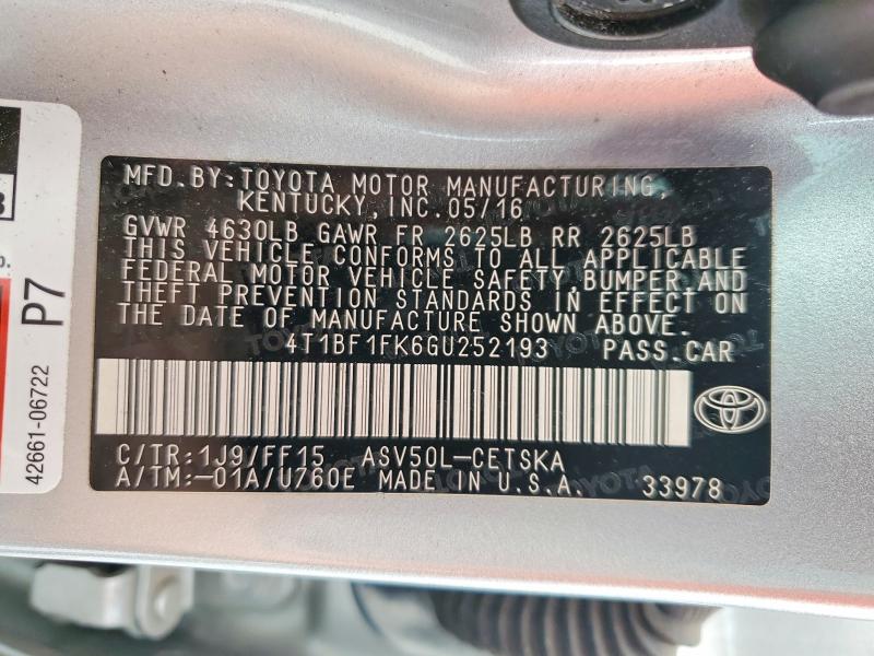 Продажа на аукционе авто 2016 Toyota Camry, vin: 4T1BF1FK6GU252193, номер лота: 55092836