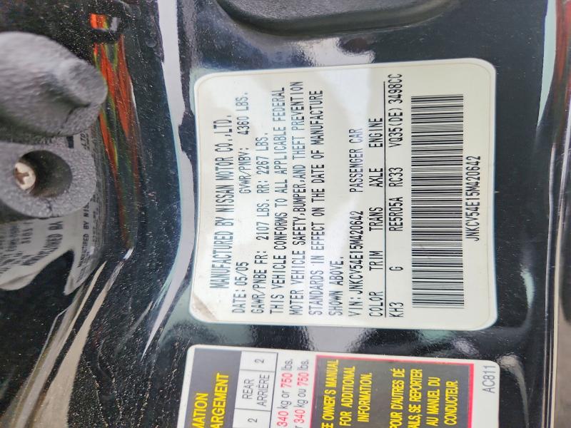 2005 Infiniti G35 მანქანა იყიდება აუქციონზე, vin: JNKCV54E15M420642, აუქციონის ნომერი: 53292446