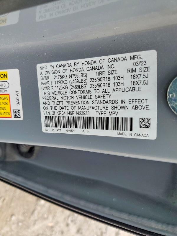 53823426 :رقم المزاد ، 2HKRS4H49PH423933 vin ، 2023 Honda Cr-v مزاد بيع