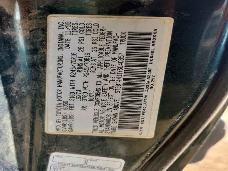 54896556 :رقم المزاد ، 5TBBT4411YS040857 vin ، 2000 Toyota Tundra مزاد بيع