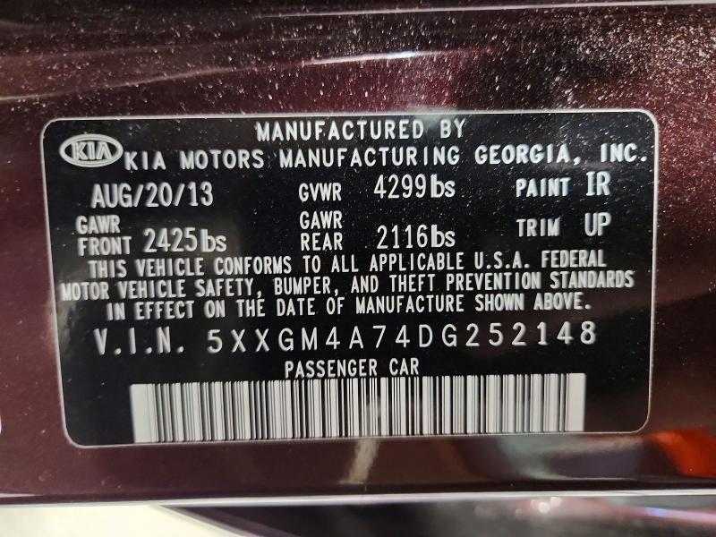 Продаж на аукціоні авто 2013 Kia Optima, vin: 5XXGM4A74DG252148, номер лоту: 52548706