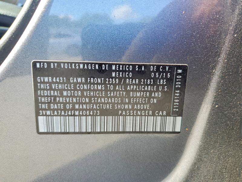 2015 Volkswagen Jetta მანქანა იყიდება აუქციონზე, vin: 3VWLA7AJ4FM406473, აუქციონის ნომერი: 53394896