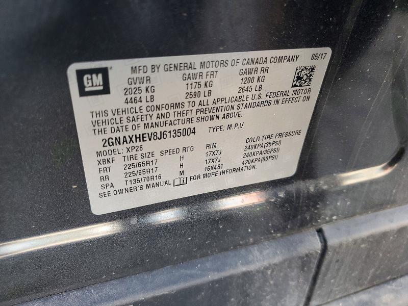 Продажа на аукционе авто 2018 Chevrolet Equinox, vin: 2GNAXHEV8J6135004, номер лота: 55101686