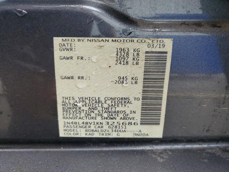 Aukcja sprzedaży 2019 Nissan Altima, vin: 1N4BL4BV1KN325686, numer aukcji: 54059876